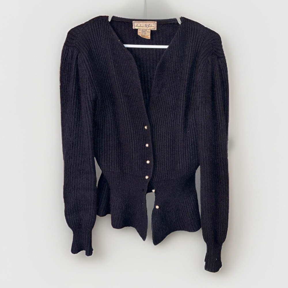 Vintage Andrew St John Angora Wool Blend Pearl Button Coquette Cardigan Medium